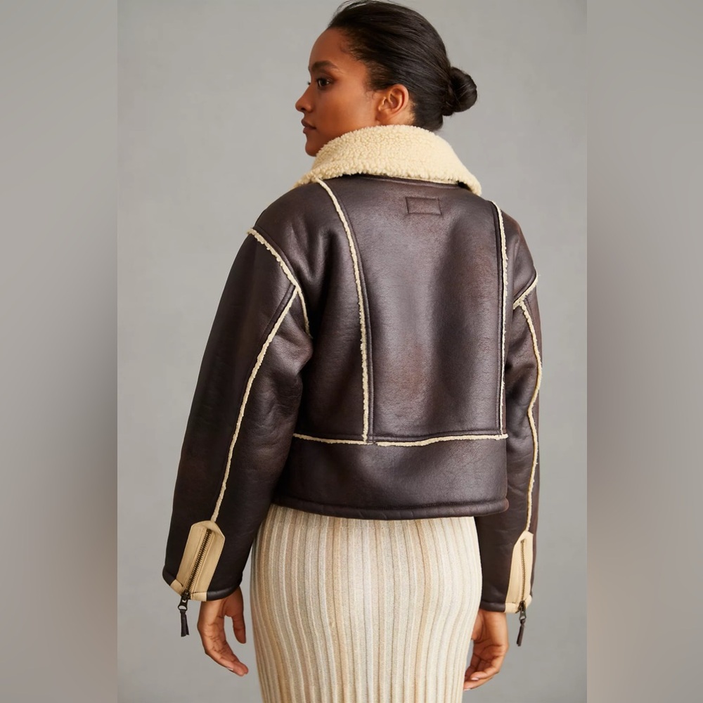 Pilcro Brown Faux-Leather Shearling Jacket with Cream Lining - Picture 6 of 11